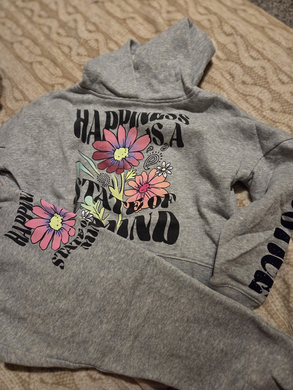 Justice Gray Hoodie with Pink & Coral Floral Graphic